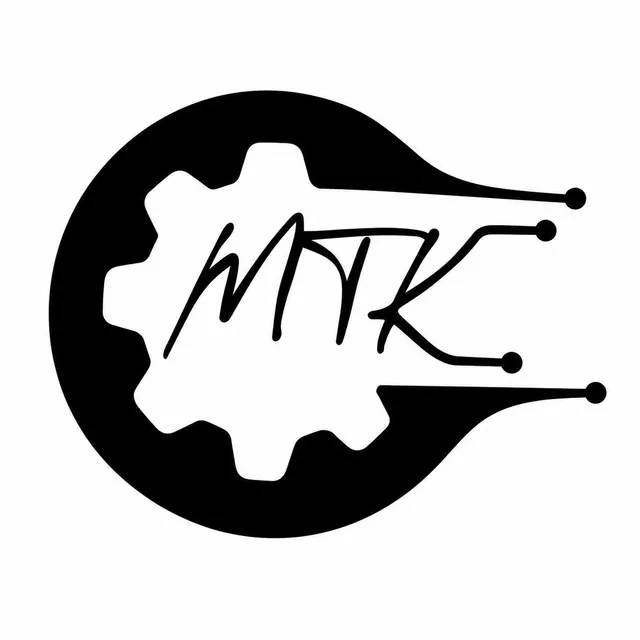 The MTK starting image: a black gear inside a circle with circuit lines and the letters MTK, on white